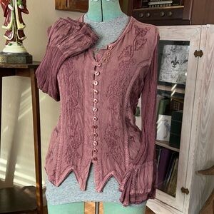 Vintage Mauve Taupe Whimsygoth Blouse Sheer Bell Sleeves Boho Fairy grunge
